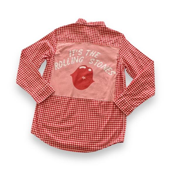 Via Penny Lane Reworked The Rolling Stones Graphic Gingham L/S Button Up Shirt - Picture 1 of 8